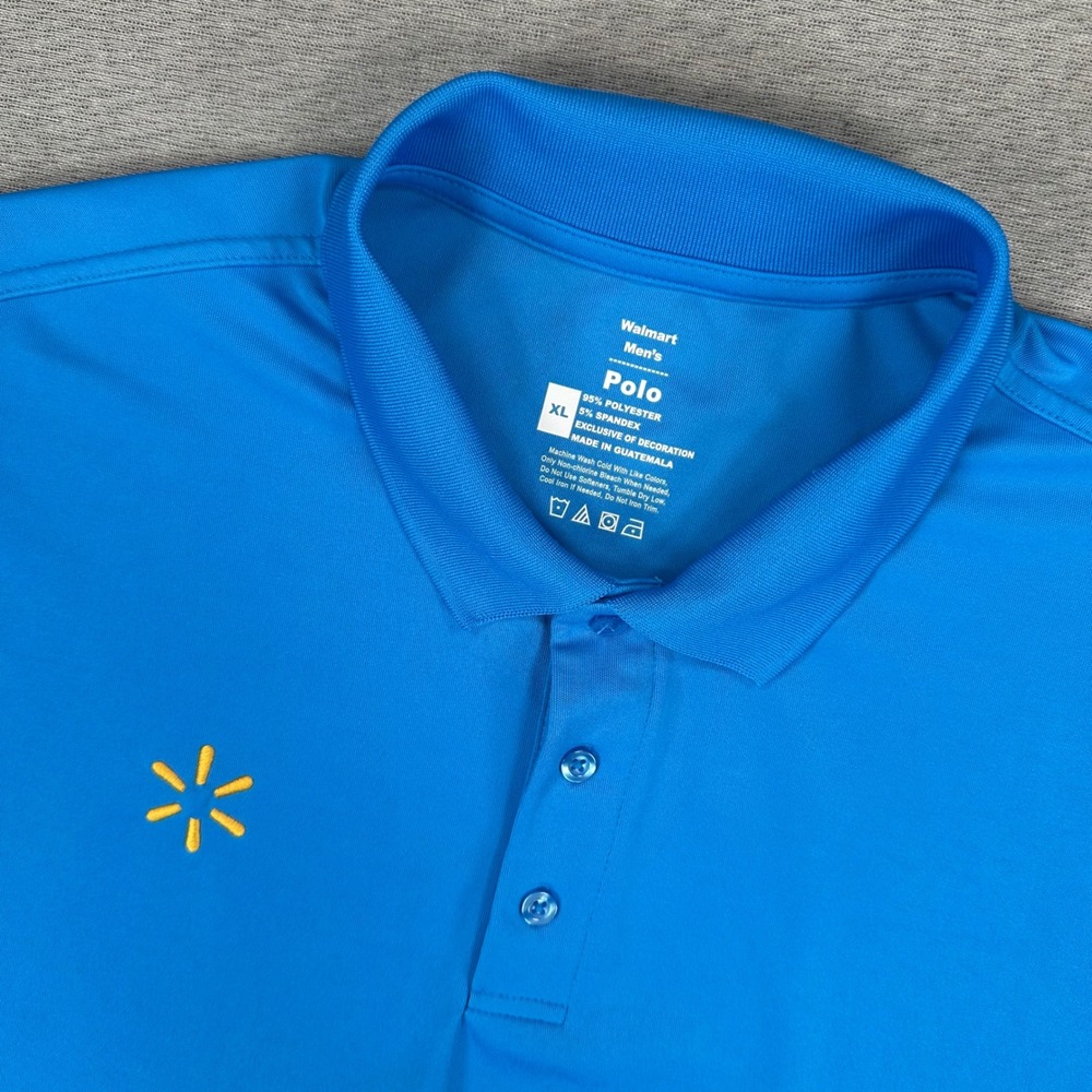 Walmart Employee Polo Shirt Mens XL Blue Short Sleeve Uniform Spark Logo Stretch